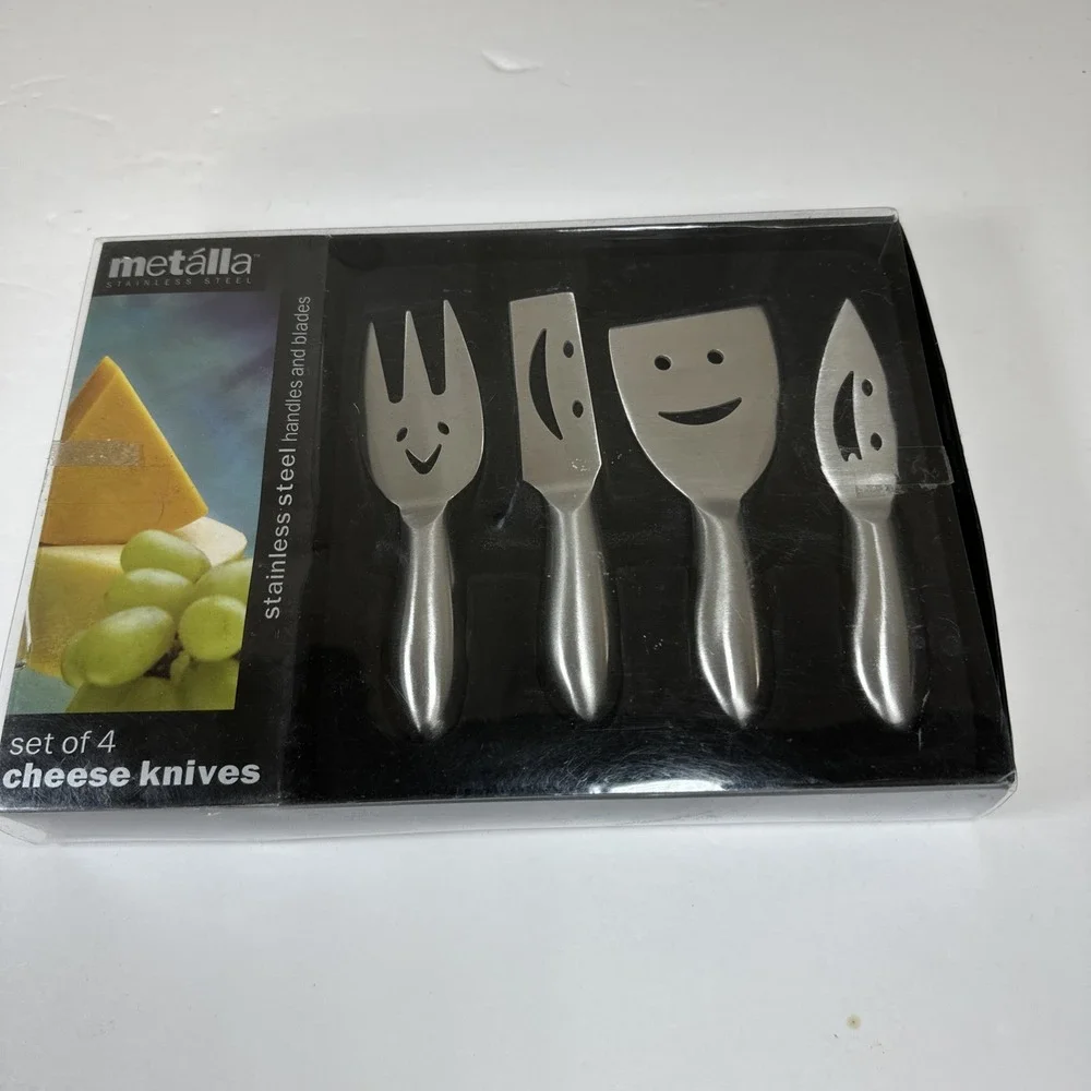 Metalla Stainless Steel Smiley Face Cheese Knives 2013 Box Opened Not Used